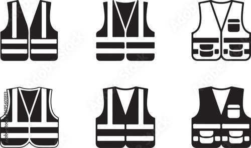 Safety Vest Vector Icon Set Reflective Clothing Silhouette on Transparent Background