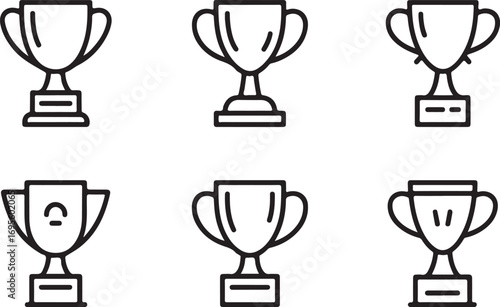 Trophy Cup Vector Icon Set Award Symbol Silhouette on Transparent Background