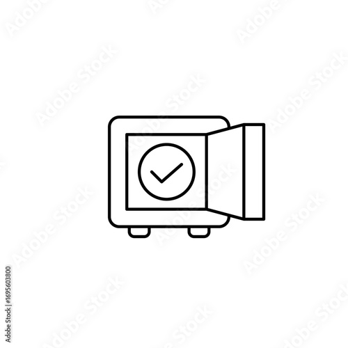 Vault and checkmark. Profit confirmed, secure savings and investment. Pixel perfect, editable stroke vector icon