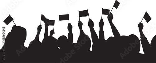 Silhouette crowd of people holding up flags against white background holding flags 1