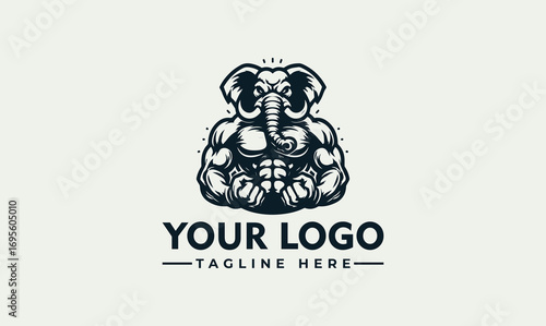 A muscular elephant illustration, depicted with a strong physique, ready to represent a brand.