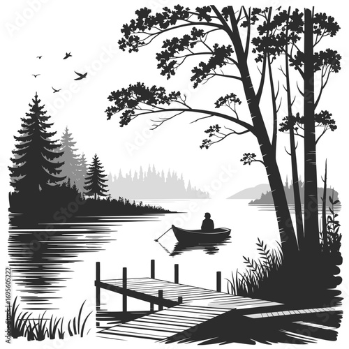 Winter Forest at Sunset, Snow‑Covered Trees Mirroring in Icy Lake" – a serene twilight scene capturing snow‑blanketed trees reflected in a frozen lake under a warm sunset sky