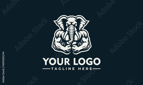 Muscular elephant with clenched fists, a powerful and strong animal representation in a logo design.