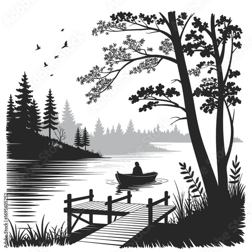 Winter Forest at Sunset, Snow‑Covered Trees Mirroring in Icy Lake" – a serene twilight scene capturing snow‑blanketed trees reflected in a frozen lake under a warm sunset sky