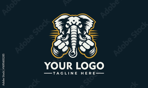 Powerful elephant logo design, wearing boxing gloves, ready to fight.