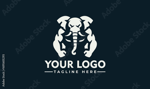A stylized logo featuring a muscular elephant with a stern expression, ready for action.