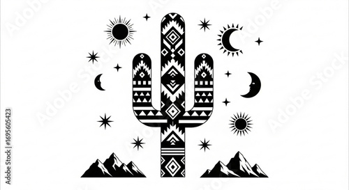 Tribal cactus desert plant ornamental black vector illustration
