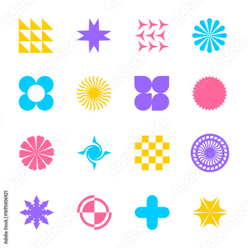 Set of colorful geomteric shape. Colored abstract element. Bundle clipart ornament for graphic design, books cover, magazine, banner and flyer.