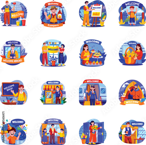 Set of Flat Style Salutation Illustrations 
