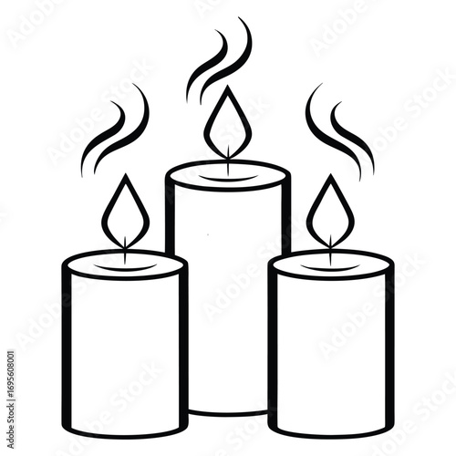 A silhouette of a candles with smoke a white background 