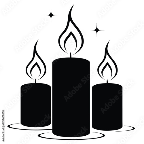 A silhouette of a candles with smoke a white background 