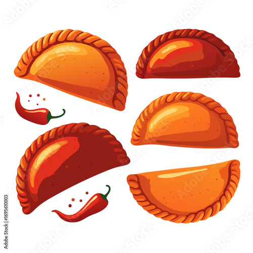 vector illustration of empanadas and chili peppers on white background for food icon or clipart