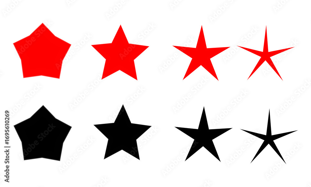 Obraz premium Four red stars of varying points and sizes aligned on a stark