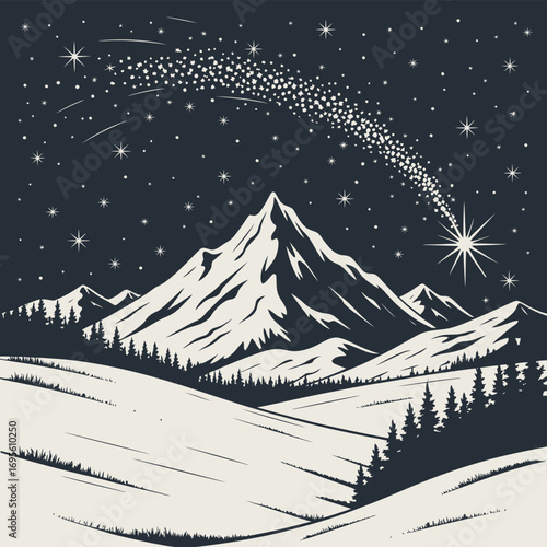 Winter mountain landscape at sunrise, frosty slopes glistening with snow, soft pastel sky blending shades of pink and blue over rugged peaks, ideal for serene outdoor scenes.