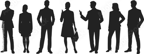 Business people silhouettes, professional team vector, corporate group illustration, office worker icons, male and female business silhouettes, formal attire design