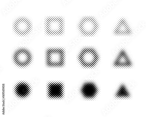 幾何学図形のハーフトーン　シンプルで抽象的な装飾イラストセット　ぼかし