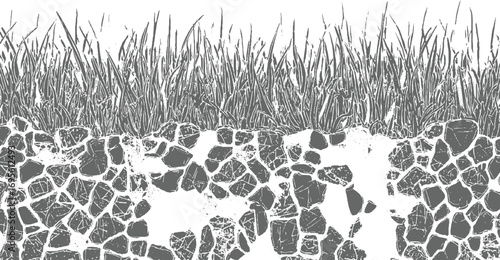 grunge texture Cross Section of Grass and Soil with Stone Texture – Vector Nature vector Illustration, vector design on transparent background.