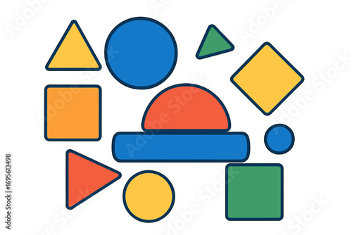 Abstract user icon from colorful geometric shapes. Minimalist person bust logo concept. Modern simple forms background. Vector set of circle, square, triangle design elements.