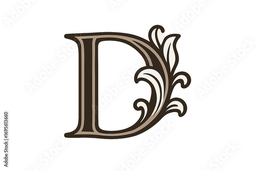 Elegant letter D logo design. Vintage floral initial D monogram. Classic baroque style font for wedding invitation or branding. Luxury decorative alphabet vector illustration.