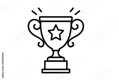 Trophy cup outline icon. Symbol of victory, success and achievement. Award for winner in competition. Prize for champion and leadership. First place celebration vector.