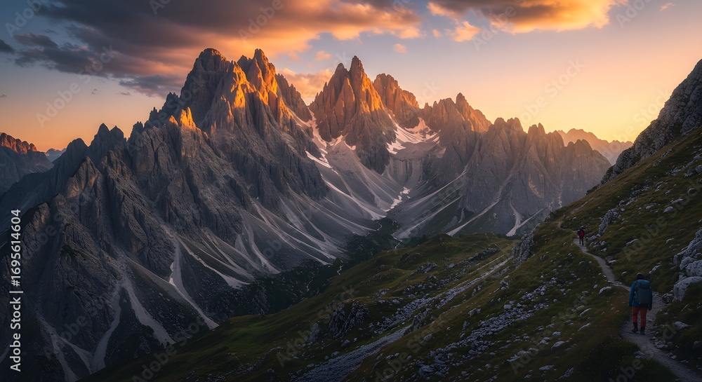 Obraz premium Majestic mountain landscape with sunrise glow