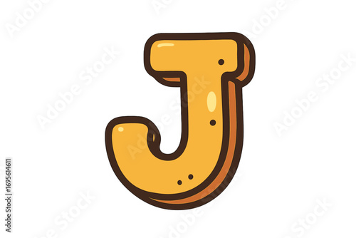 Cartoon J letter monogram logo design. Playful yellow 3D alphabet character with a bubbly, comic book look. Funky graffiti style font for kids. Vector illustration element.