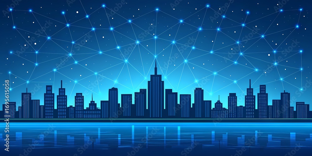 Fototapeta premium Futuristic City Skyline with Digital Network at Night