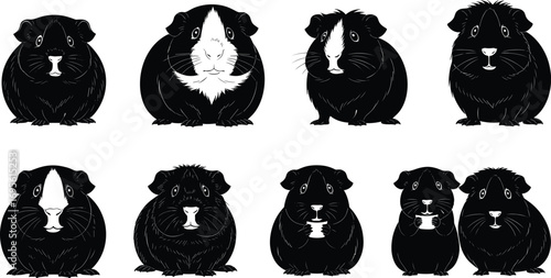 Guinea Pig Vector Set, Cute Rodent Clipart, Small Pet Illustrations, Domestic Animal Graphics, Fluffy Guinea Pig Silhouettes, Cartoon Pets Design