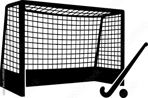 Black and white vector silhouette of a field hockey goalpost, minimalist sports equipment illustration for posters, prints, and graphic design