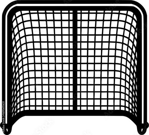 Black and white vector of a roller hockey goalpost, minimalist sports equipment illustration for posters, prints, and graphic design