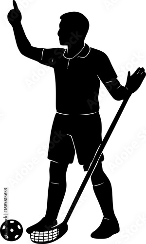 Black and white silhouette vector of a floorball referee, minimal design ideal for sports, floorball, team play, and athletic-themed illustrations