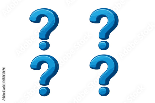 Set of 3d blue question marks. Vector cartoon illustration. Icon or symbol for help, support, query, and FAQ. Concept for problem, doubt, information, and solution.