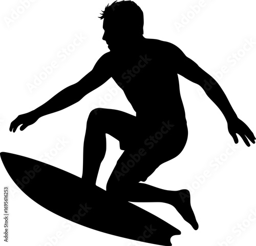 Minimal black and white vector silhouette of an athlete in drop knee bodyboarding position, simple surf sport illustration for posters, prints, and graphic design