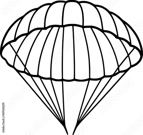 Minimal monochrome vector of a parachute canopy overhead, simple clean design ideal for aviation, skydiving, adventure, or extreme sports themes