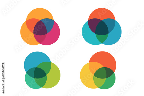 Abstract overlapping colorful circles logo design, vibrant transparent background, vector set of vivid round shapes, modern geometric illustration, creative color blend