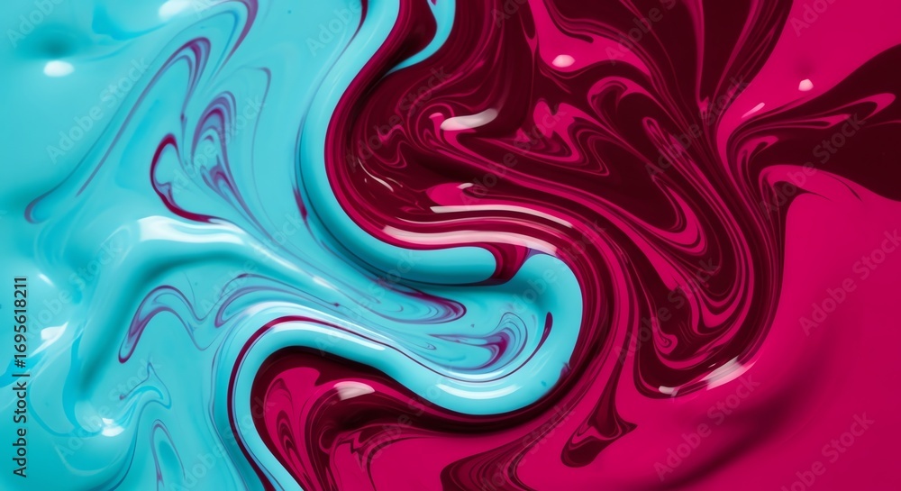 Obraz premium Swirling Abstract Liquid Art: Teal and Magenta Color Blend