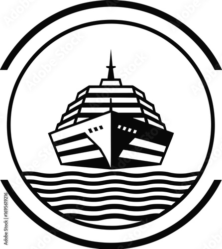 Cruise ship logo, ocean liner silhouette, nautical travel vector, maritime transport icon, sea waves emblem, vacation journey, marine holiday