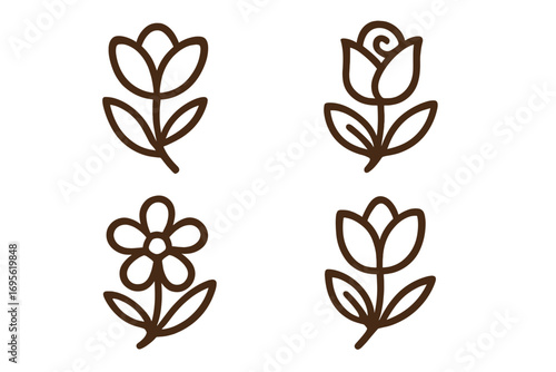 Love story podcast logo design, romantic flower vector cartoon illustration, transparent background, decorative floral icons set, elegant nature symbols bundle