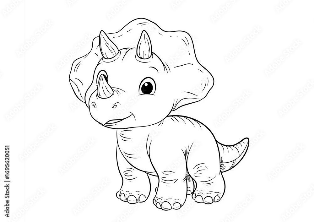 Fototapeta premium triceratops Coloring Book for Kids, cute Dinosaur coloring page and vector illustration.