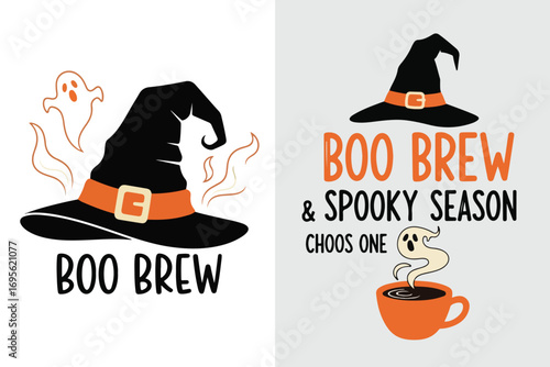Charming Halloween Designs Featuring Witch Hats, Ghosts, and Playful Text for Festive Celebration