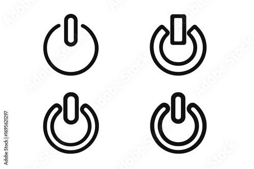 Abstract power button outline logo design, vector cartoon illustration set with transparent background, minimalistic modern power icon collection for tech and electronics branding