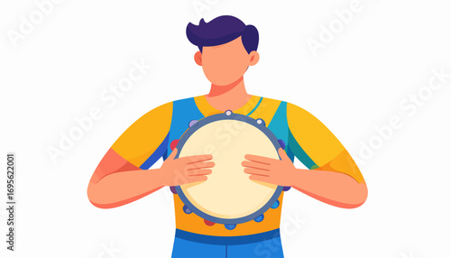 An illustration of a vibrant musician holding a tambourine, ready to bring rhythm and joy to any event or performance, symbolizing music, celebration, and artistic expression