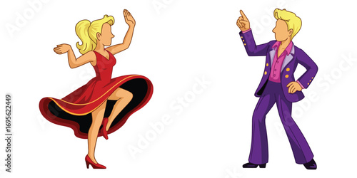 Woman and man dancing emoji‑style vector icon featuring joyful silhouettes in motion, perfect for digital messaging, UI design, and creative projects with playful dance theme.