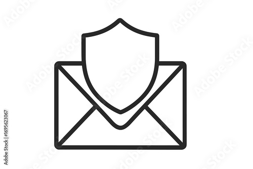 Email security icon, mail protection symbol. Secure message concept for data privacy. Antivirus, antispam shield on envelope. Vector line art for web and app design.