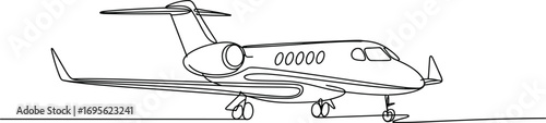 Minimalist continuous line drawing of a private jet airplane, luxury travel, aviation design, airplane outline, sleek aircraft, flying concept, modern air travel illustration