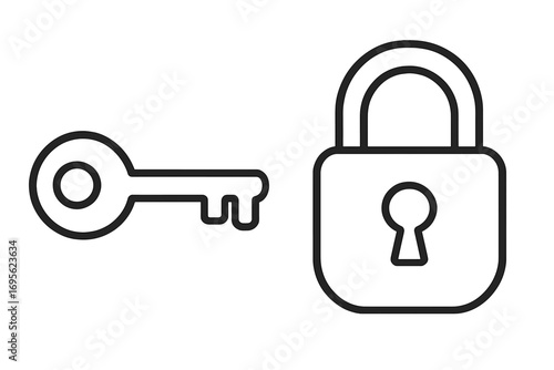 Key and lock line icon. Concept of security, safety, access, and privacy. Padlock and key symbol for unlocking, finding a solution, and data protection. Simple vector graphic.