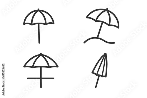 Parasol and beach umbrella line icon set. Sunshade for summer vacation and travel. Outdoor protection symbol collection. Editable stroke vector for UI, web, and mobile apps.