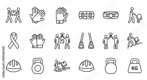 Construction and safety equipment icons for industrial work.