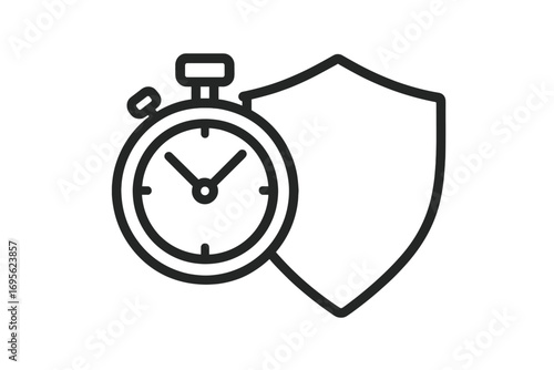 Time protection security icon. Stopwatch with shield concept. Fast delivery, warranty and deadline metaphor. Limited time offer and secure service guarantee symbol. Vector icon.