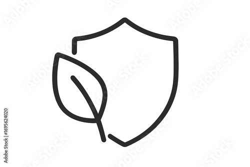 Nature protection icon with shield and leaf. Metaphor for ecology, environmental safety, and sustainability. Green conservation symbol. Secure, organic, and bio concept line art.